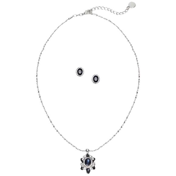 NWT Charter Club Crystal & Stone Cluster Pendant Necklace Halo Stud Earrings Set - Picture 2 of 3